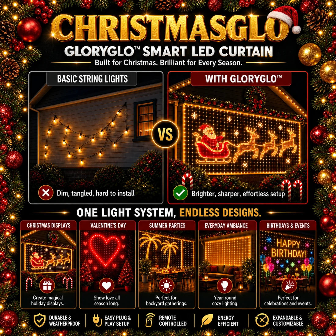 Smart LED Christmas Curtain Lights