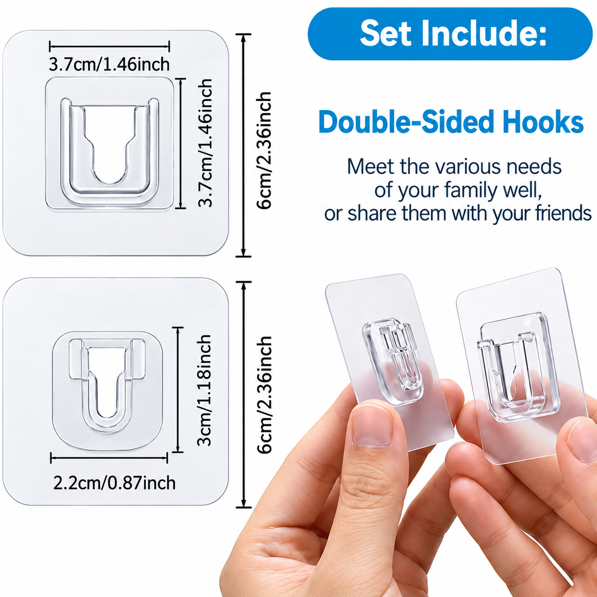 Transparent Adhesive Wall Hooks (40-pack)